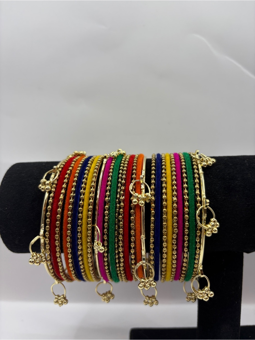 Gold Multicolor Kashmiri Metal Bangle Set — Vibrant Red, Blue Yellow And Green